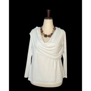 Donna Karan New York White Drape Cowl Neck Long Sleeve Top XL